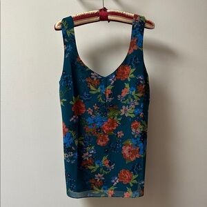 CAbi Still Life Teal Floral Chiffon Cami Tank 3449 M
